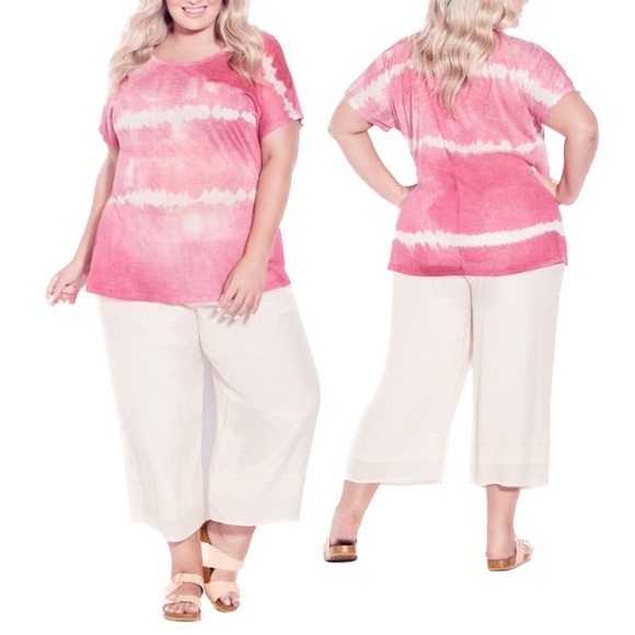 AVENUE 18W-28W Hot Pink Braylee Tie Dye Top AA05.8 - Picture 3 of 7